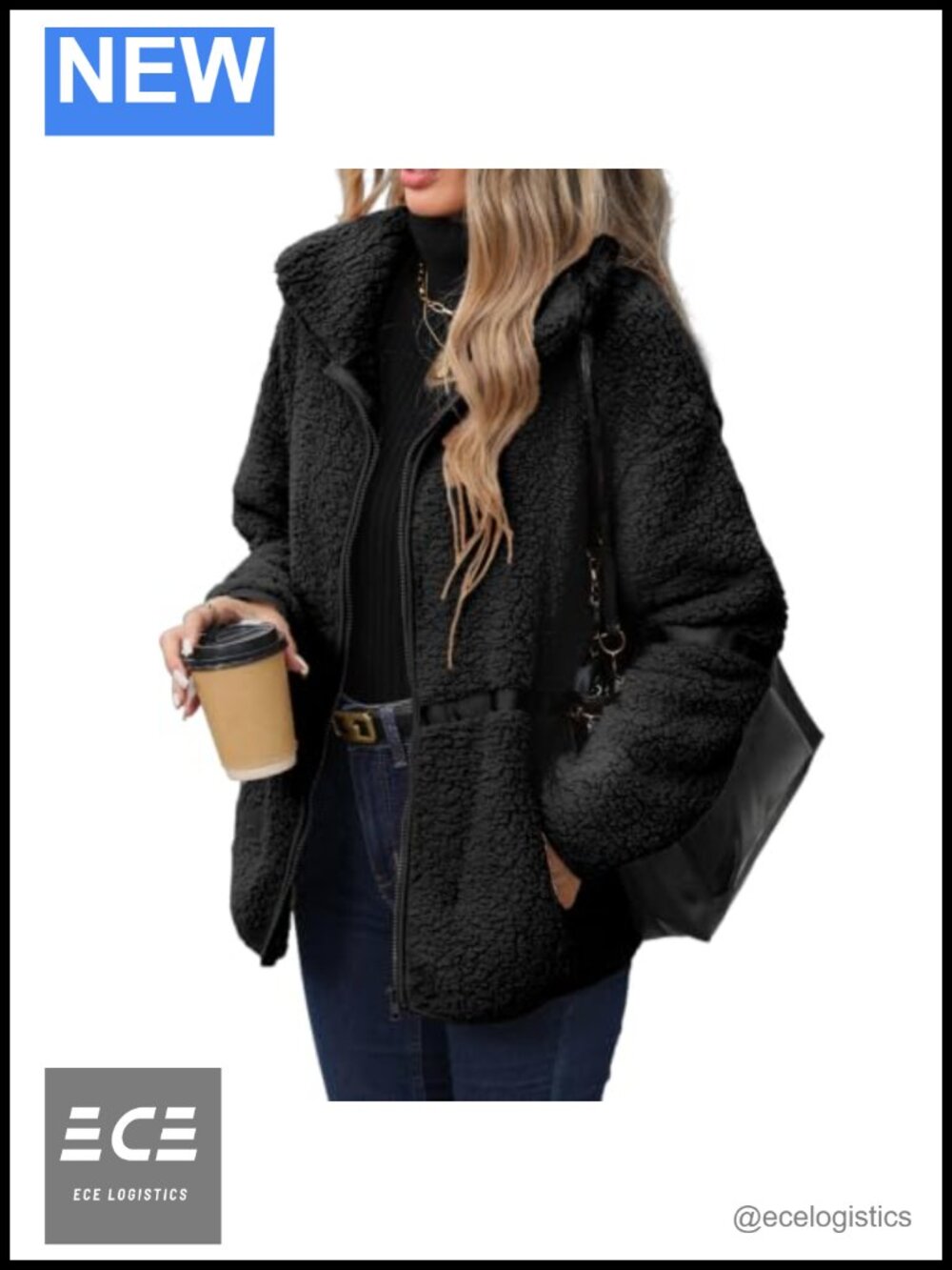 Women's Sherpa Fleece Full Zip Jacket with Pockets Fuzzy Teddy Coat